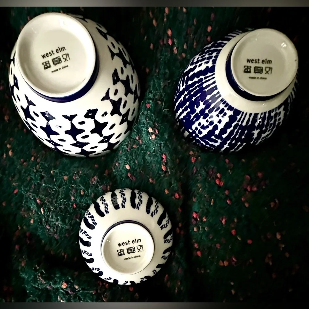 ‼️RARE‼️🎸West Elm🎸🔥NWOT🔥INDIGO TIE-DYE Nesting Bowl Set(3)